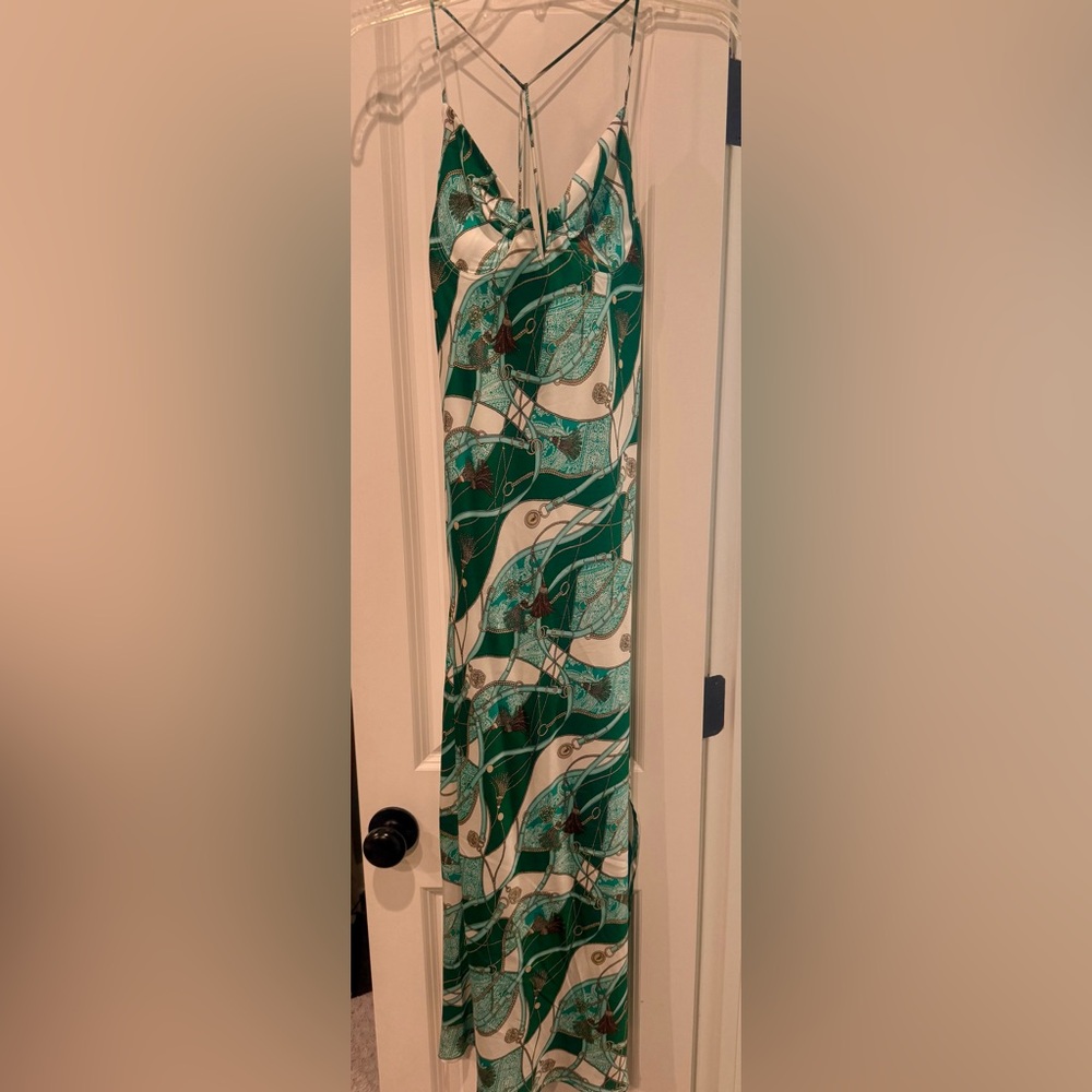 Vici Green & White Printed Midi Slip Dress